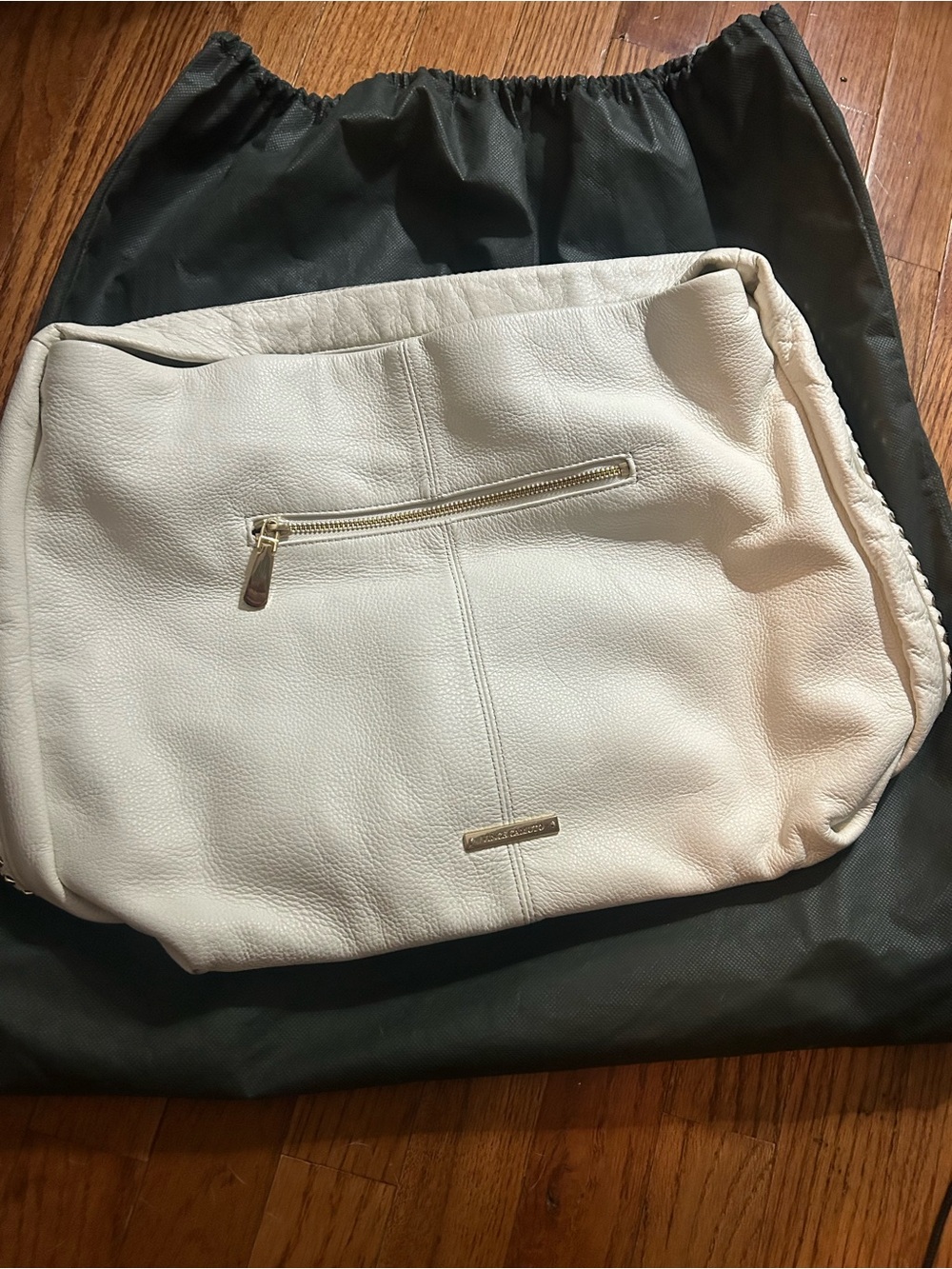 Vince Camuto Cream Leather Shoulder Bag with Gold Hardware